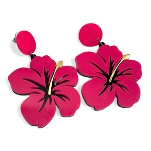 floral hot pink statement earrings
